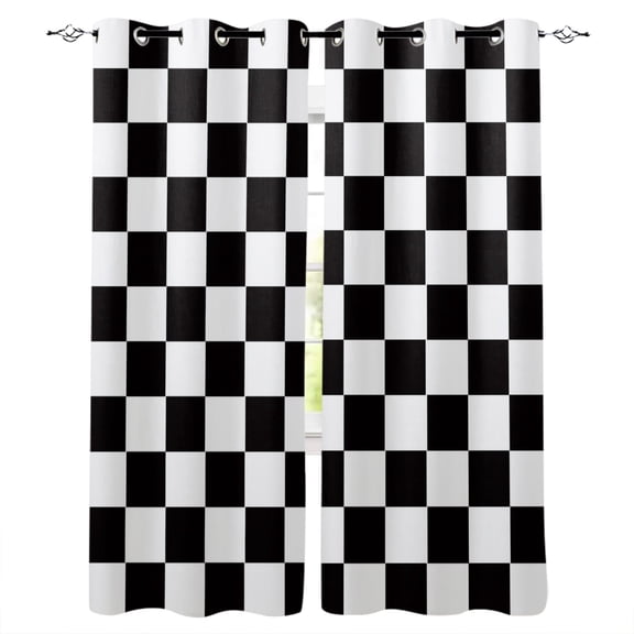 Blackout Curtains for Bedroom, Simple Black White Checkered Room Darkening Window Drapes for Living Room, Lattice Buffalo Plaid Thermal Insulated Grommet Curtains, 42x84 inch, 2 Panels