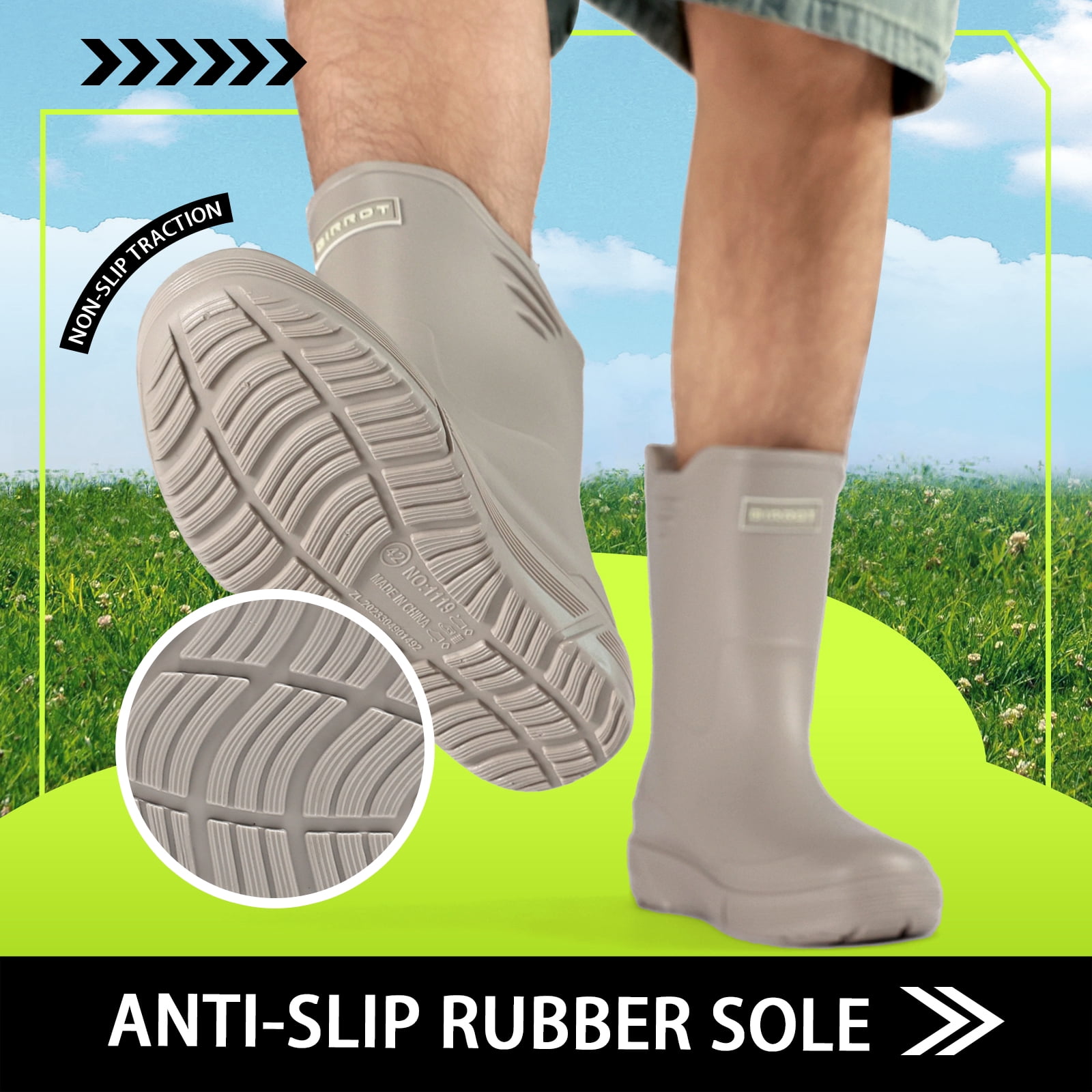 HSBDNZQ Rain Boots for Men Waterproof Fashionable Rubber Boots Non-slip Outdoor Garden Boots Mid Calf Muck Work Shoes Comfort Lightweight Rainboots for Fishing Climbing