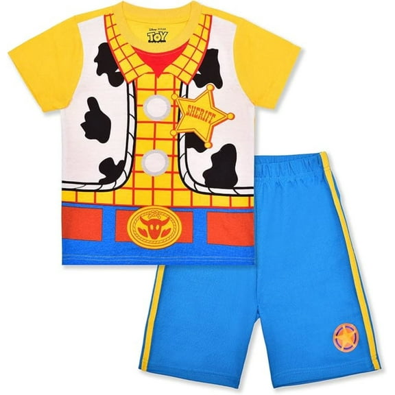 Disney Pixar Toy Story Woody Boys’ Short Sleeve T-Shirt and Shorts Costume Set for Toddler and Little Kids - Yellow/Blue