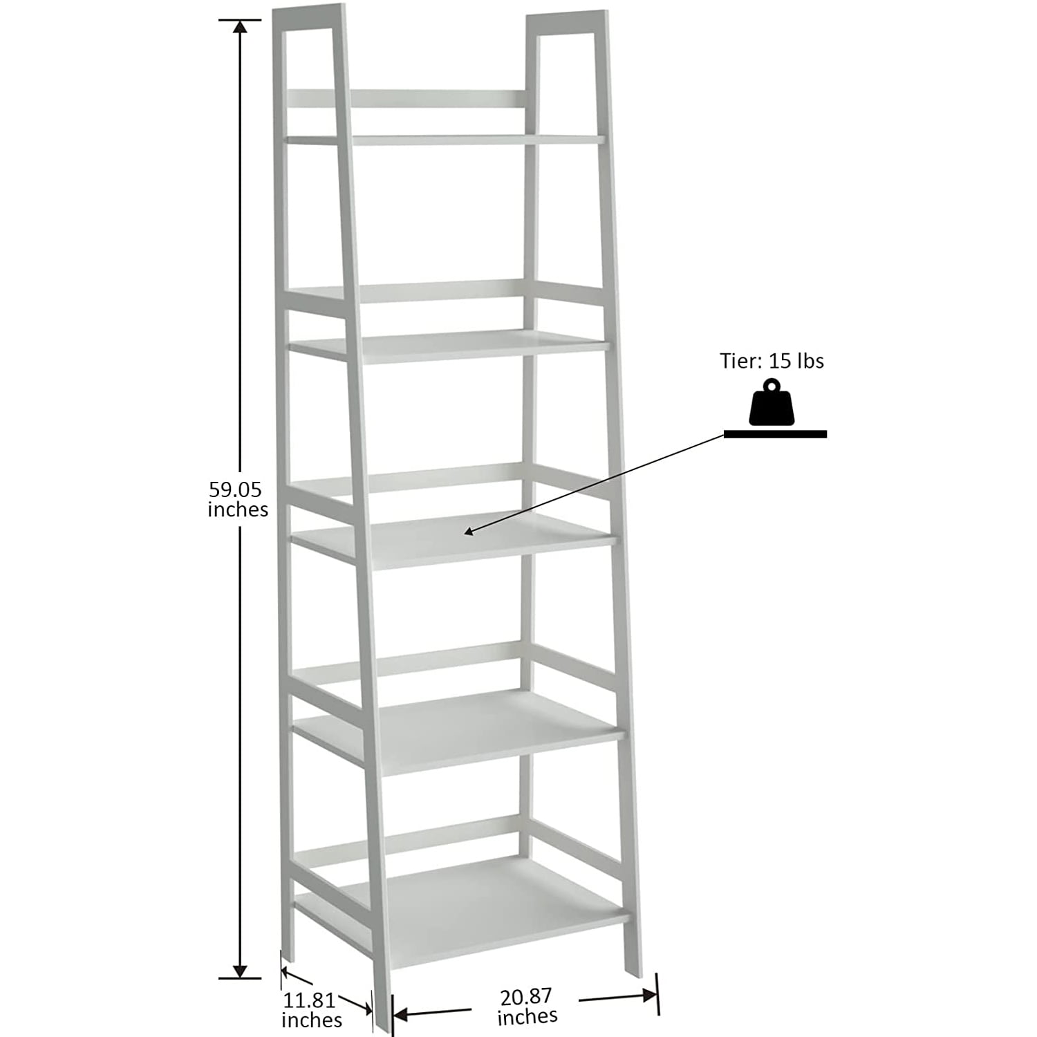 Kadyn 5-shelf Ladder Bookcase, Plant Flower Stand, Freestanding Bamboo Frame Storage Rack Shelf, White