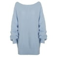 thumbnail image 2 of Ediodpoh Women off Shoulder Knit Long Pullovers Sweater Dress with Sleeves for Cozy Winter Light Blue XL, 2 of 6