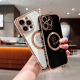 thumbnail image 4 of for iPhone 15 Pro Max/15 Ultra Magnetic Case Compatible with MagSafe, Luxury Plating Bling Rose Pattern Shockproof Case with Camera Lens Protection, 4 of 5