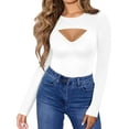 thumbnail image 6 of SMZ Womens Long Sleeve Tops Cut Out Front Ribbed Fitted Sexy Casual Dressy Fall Tee T-Shirts Tshirt Date Night Tops for Women, 6 of 9