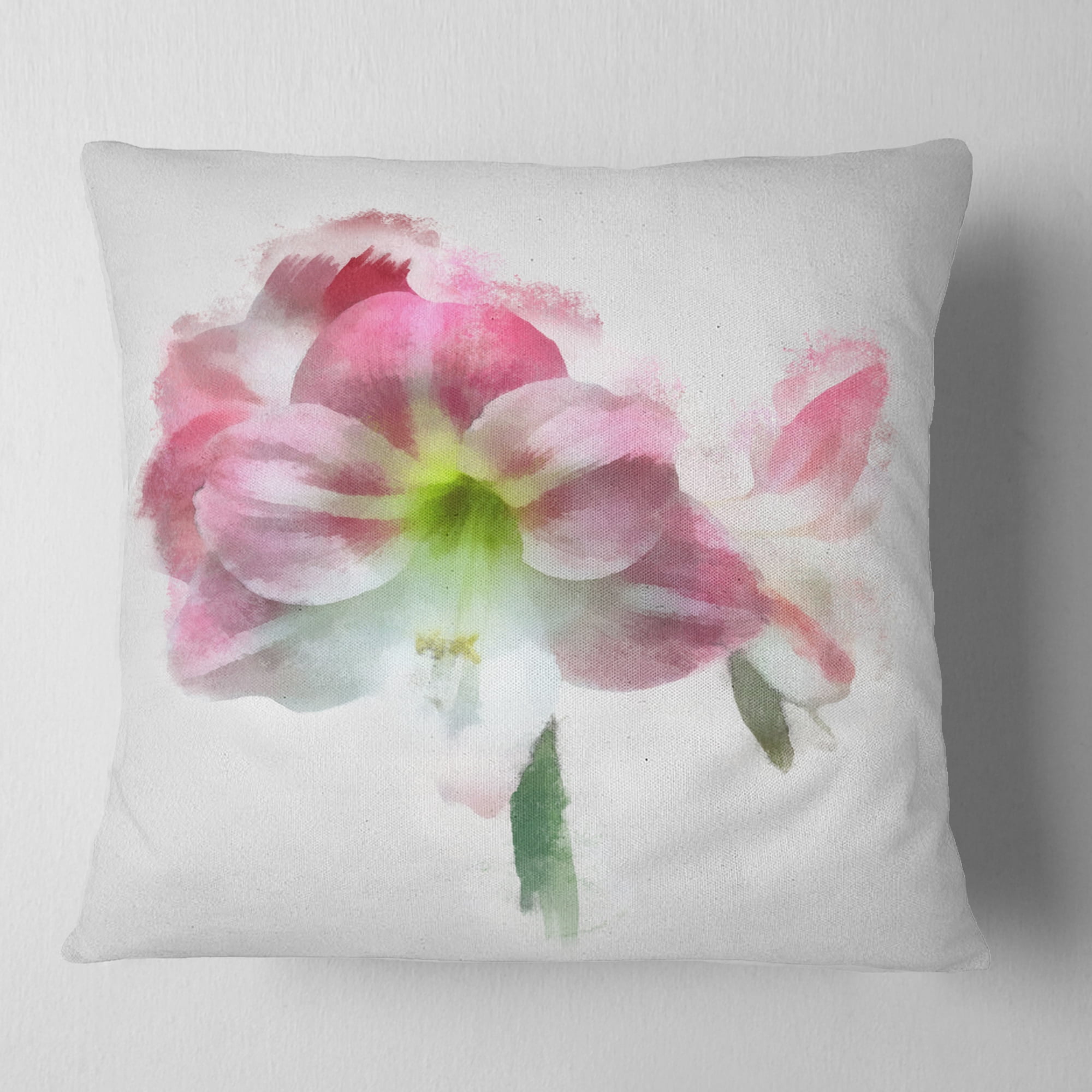 Designart Pink Lily Flowers on White Sketch - Floral Throw Pillow - 16x16