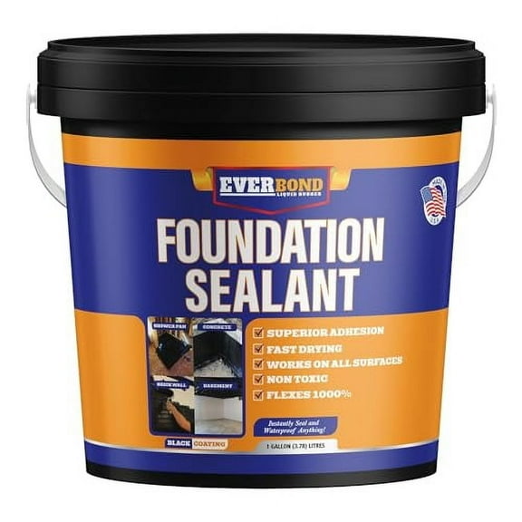 Everbond, Liquid Rubber, Black Concrete Foundation Industrial Sealant, 1 Gallon