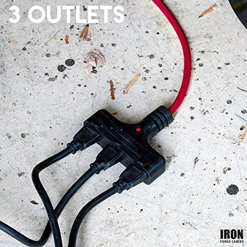 IRON FORGE CABLE 30Ft Retractable Extension Cord Reel with Breaker Switch & 3 Electrical Power Outlets - 16/3 SJTW Durable Red Cable - Perfect for Hanging from Your Garage Ceiling