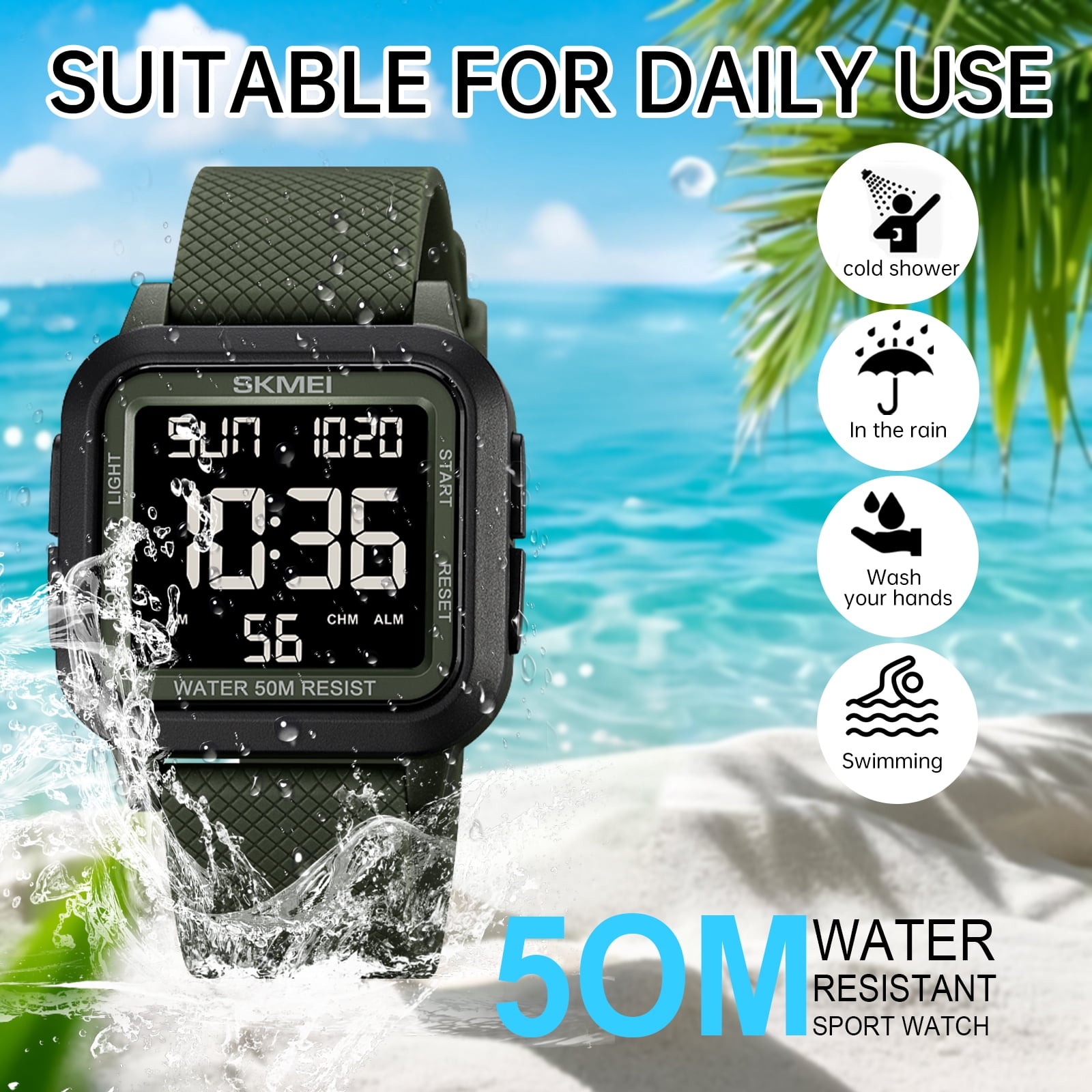 SKMEI Men Digital Sports Watch Ultra-Thin Large Face Waterproof Wrist Watches for Men with Stopwatch Countdown Timer Alarm Function Dual Time LED Back Light