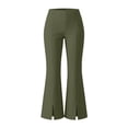 thumbnail image 4 of CQONEPT Women's Split Hem Flare Pants Elastic Waist Casual Office Elegant Cropped Dress Pant Trousers with Pockets Army Green M, 4 of 7