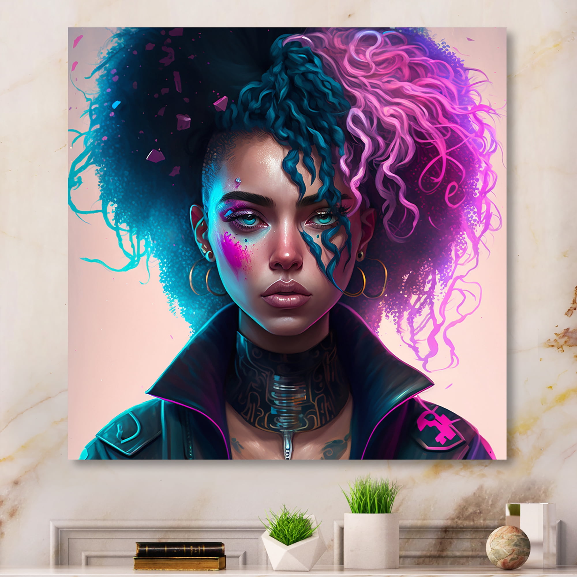 Designart Cyberpunk Woman With Curvy Hair II Canvas Wall Art