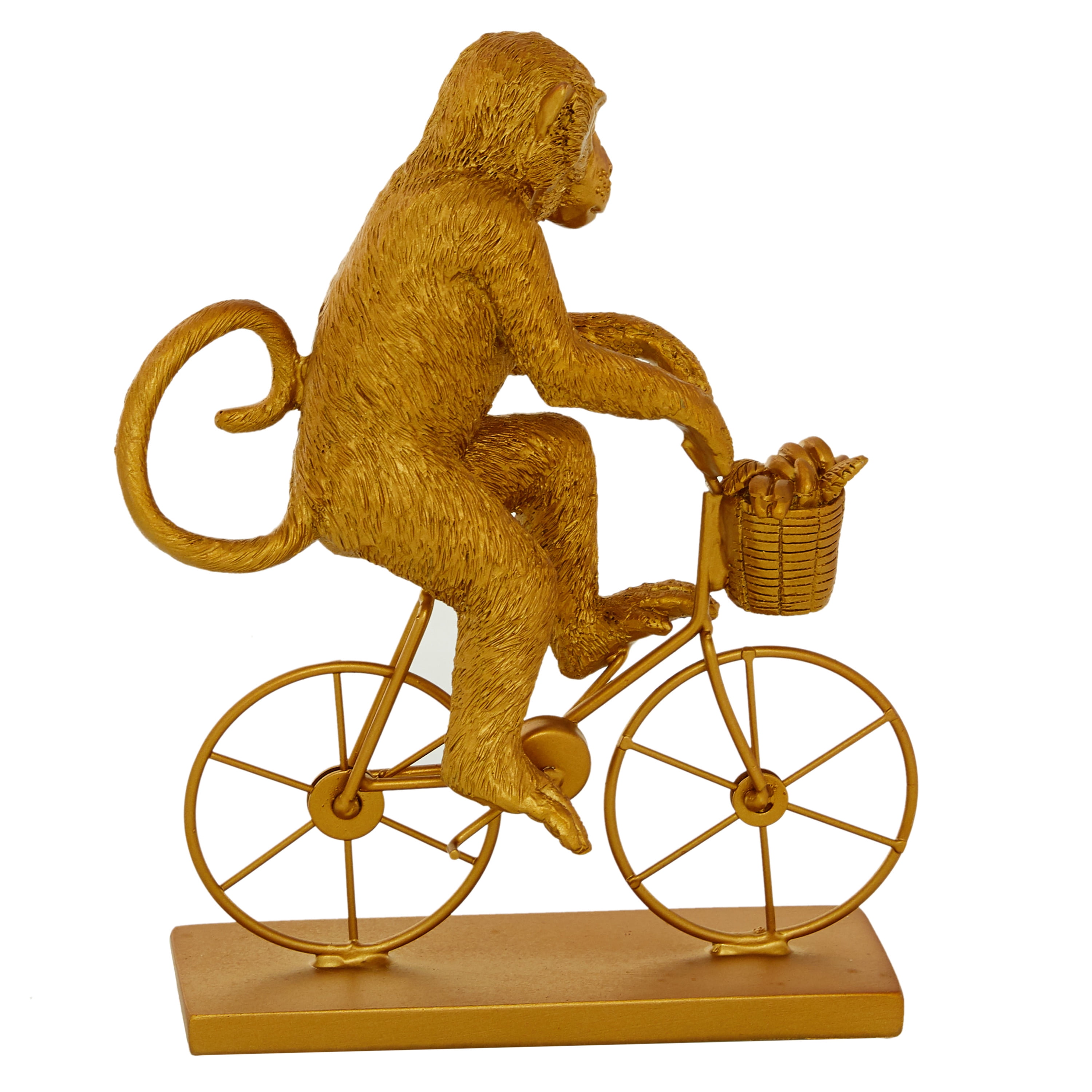 7" x 9" Gold Polystone Monkey Sculpture with Bicycle, by DecMode