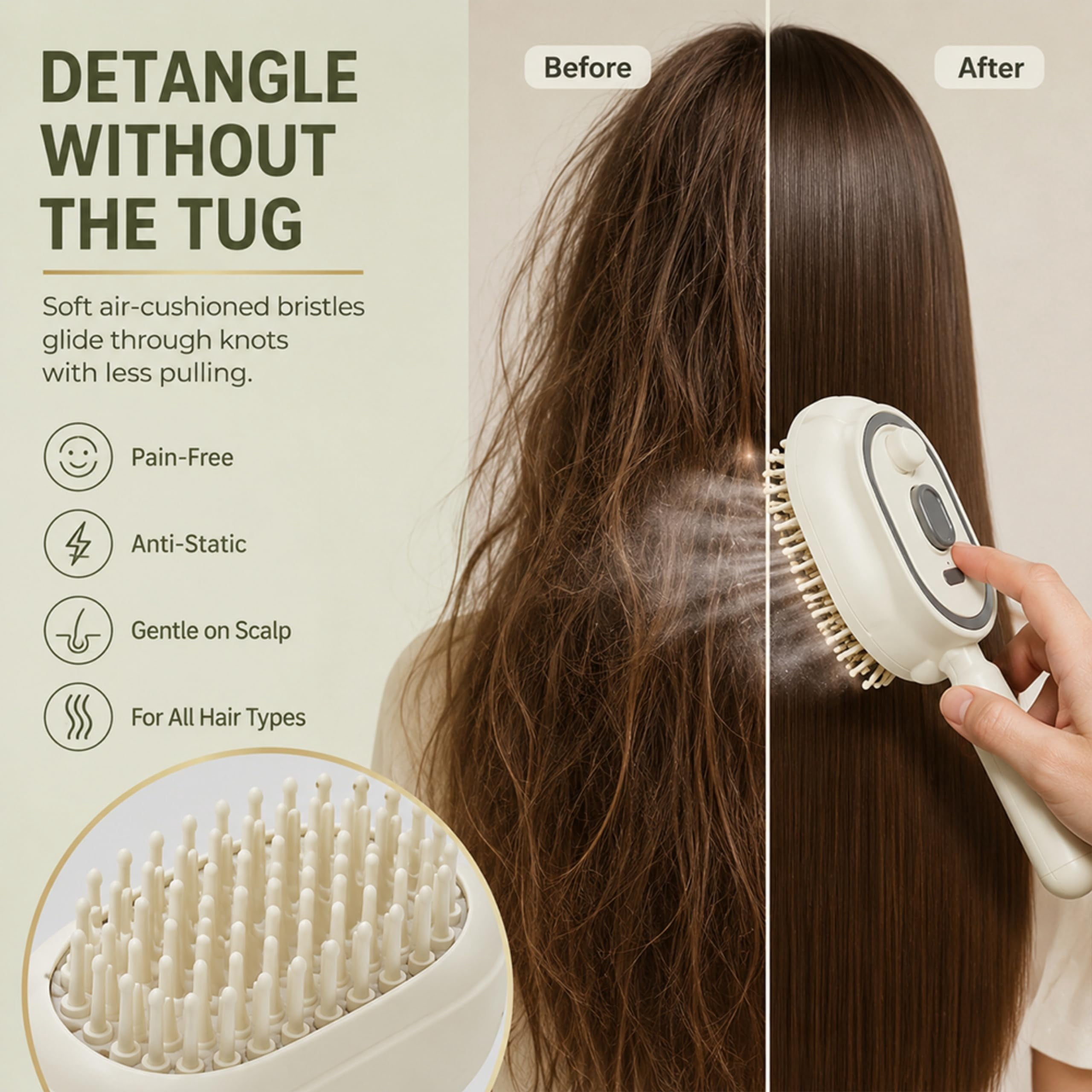 Electric Spray Air Cushion Massage Comb, 5 in 1 Electric Steam Brush for Hair with Retractable Cleaning Airbag, Detangling & Anti-Static, USB-C Rechargeable for Straight & Curly Women