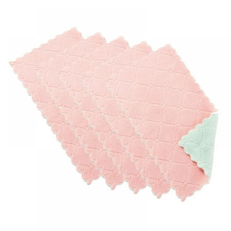 

5PCS/Set Print Two-Color Double-Sided Absorbent Dishcloth Thickening Wipe TableCloth Towel Rag Pink