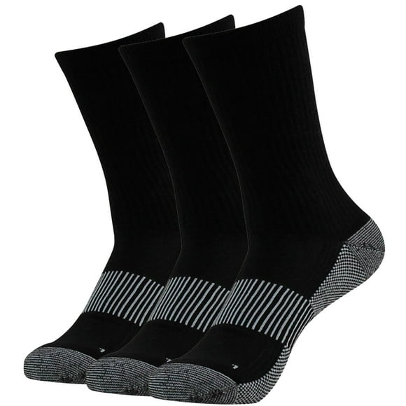 FOOTPLUS Copper Hiking Socks, Winter Breathable Cushioned Sole Arch Compression Crew Running Socks Basketball Climbing Backpacking Camping Socks,3 Pairs Black,Large