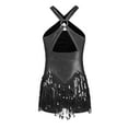 thumbnail image 2 of YiZYiF Girl's Sequins Tassel Latin Dance Leotard Dress Cha-Cha Performance Sparkly Fringed Bodysuit Black 16, 2 of 7