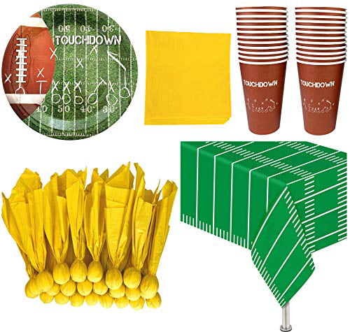 8 Dinner & 8 Desert Plates & Tablecloth 16 Napkins Football Party Supplies 