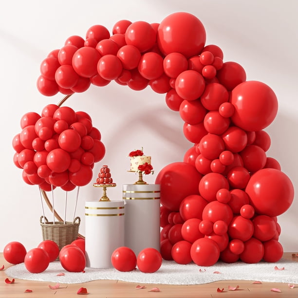 Juego de globos RUBFAC 129 piezas de látex rojo de diferentes tamaños con pegamento