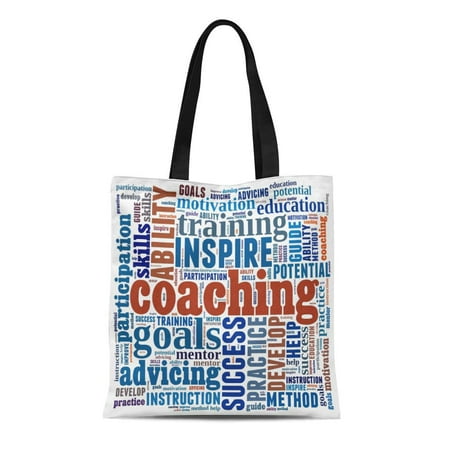 - ASHLEIGH Canvas Tote Bag Training Coaching in Word Collage Instruction Cloud Motivation Education Reusable Shoulder Grocery Shopping Bags Handbag