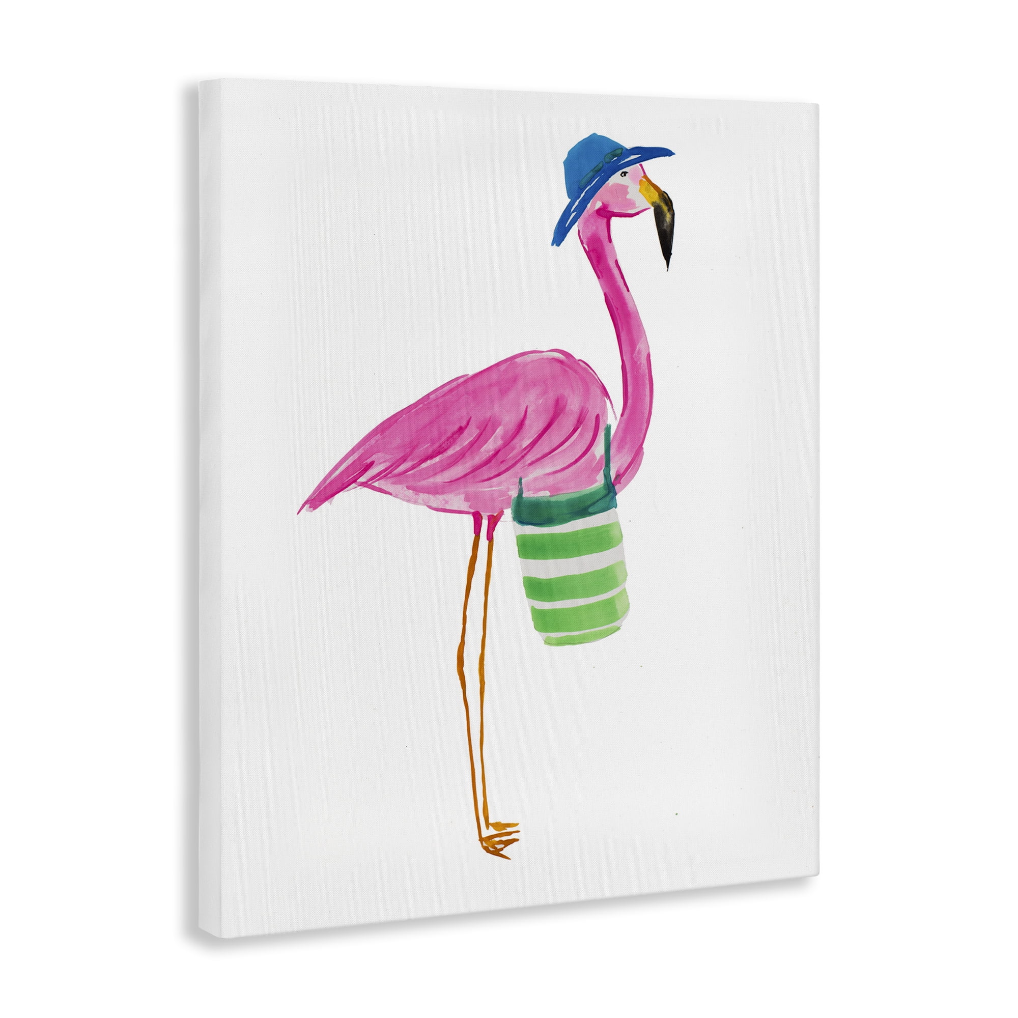 Stupell Industries Flamingo with Beach Bag Animals & Insects Painting Gallery Wrapped Canvas Art Print Wall Art, 16 x 20