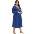 thumbnail image 4 of Women's Plus Size Nightgown Long Sleeve V Neck Crossover Sleepwear Soft Long House Dress, Blue XL, 4 of 9