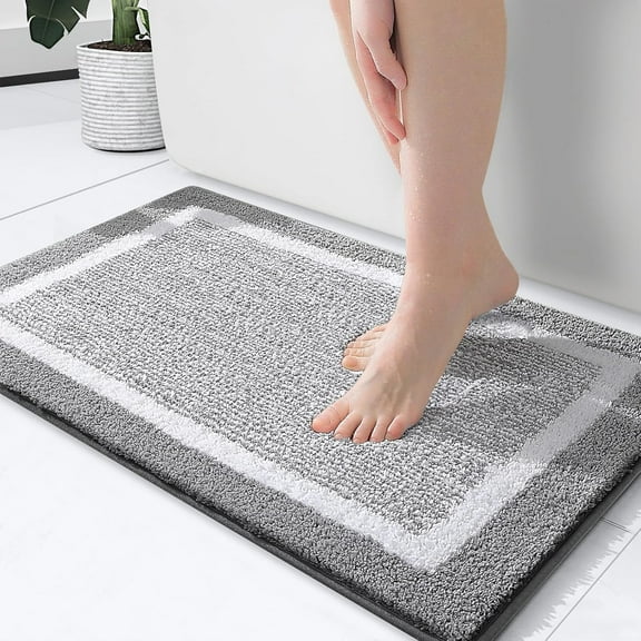 Ht Viik Bathroom Rugs 24x16, Extra Soft and Absorbent Microfiber Bath Mat, Non-Slip, Machine Washable, Quick Dry Shaggy Bath Carpet, Suitable for Bathroom Floor, Tub, Shower (Small, Grey)