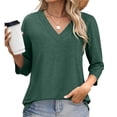 thumbnail image 4 of Diufon Women's Summer Tops Casual Plus Size 3/4 Sleeve V Neck Tunic Shirts Spring Trendy Loose Basic Crop Top, 4 of 6