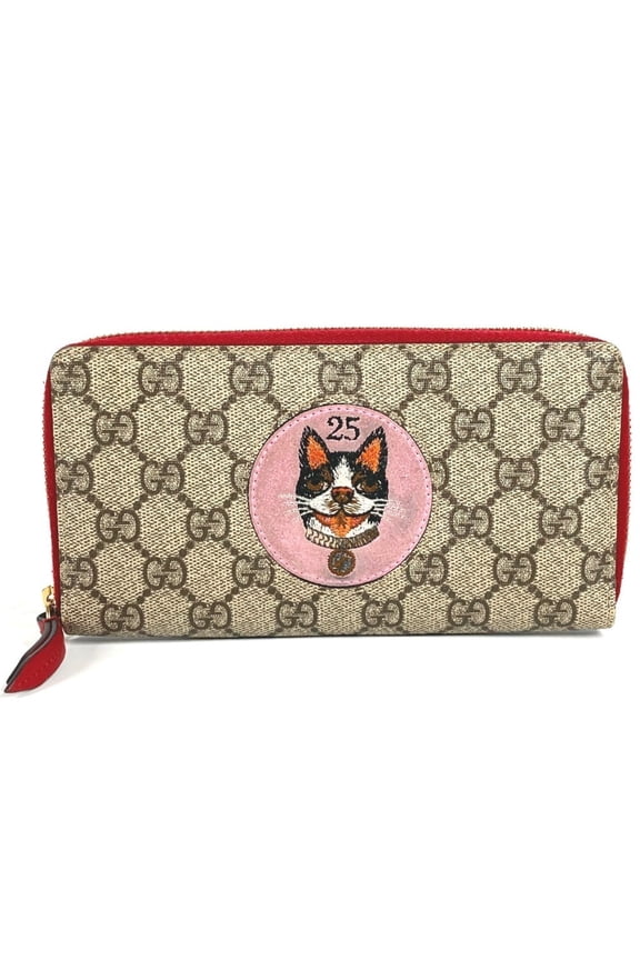 Pre-Owned GUCCI 506279 GG Supreme Bosco Long Wallet, Round Zipper, Canvas, Men's/Women's, Beige