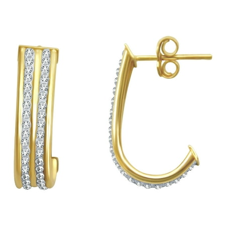 Brilliance Fine Jewelry 18K Gold Plated Sterling Silver Two Row Demi Hoop Earrings for Adults