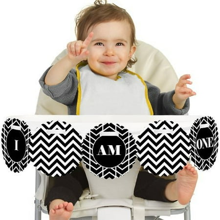 Chevron Black And White 1st Birthday I Am One First Birthday High Chair Banner