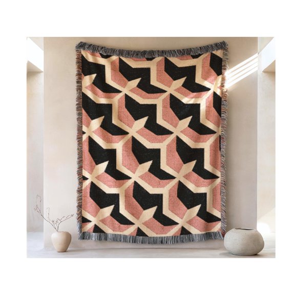 Geometric Arrow Pattern Woven Blanket, Retro Tile Throw, Wall Tapestry, Boho Home Decor