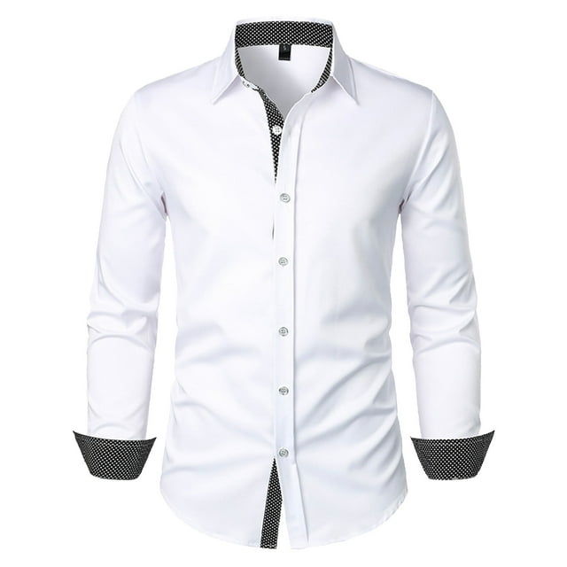 Mens Shirts Button Down Color Contrast Sequin Disco Long Sleeve Black Men Fall Clothes size L