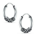 thumbnail image 2 of Bali Style Tribal Swirl Continuous Endless Tiny Round Hoop Earrings Oxidized .925 Sterling Silver .50 Inch Diameter, 2 of 6