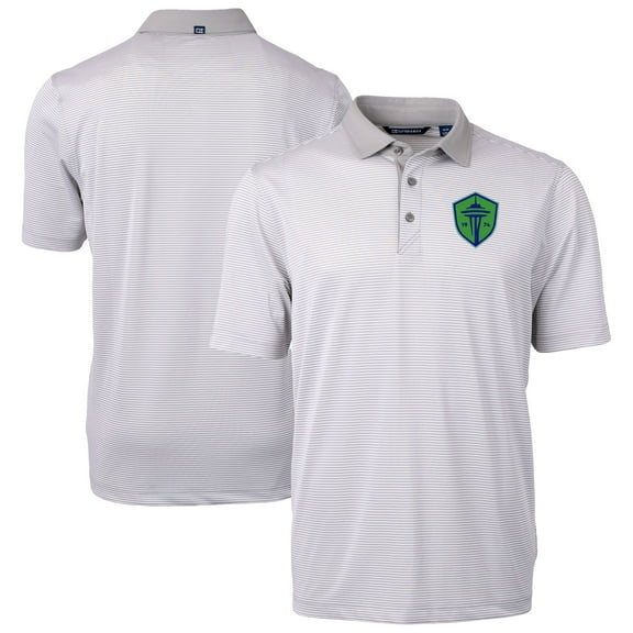 Men's-Cutter & Buck  Gray Seattle Sounders FC Virtue Eco Pique Micro Stripe Recycled Polo