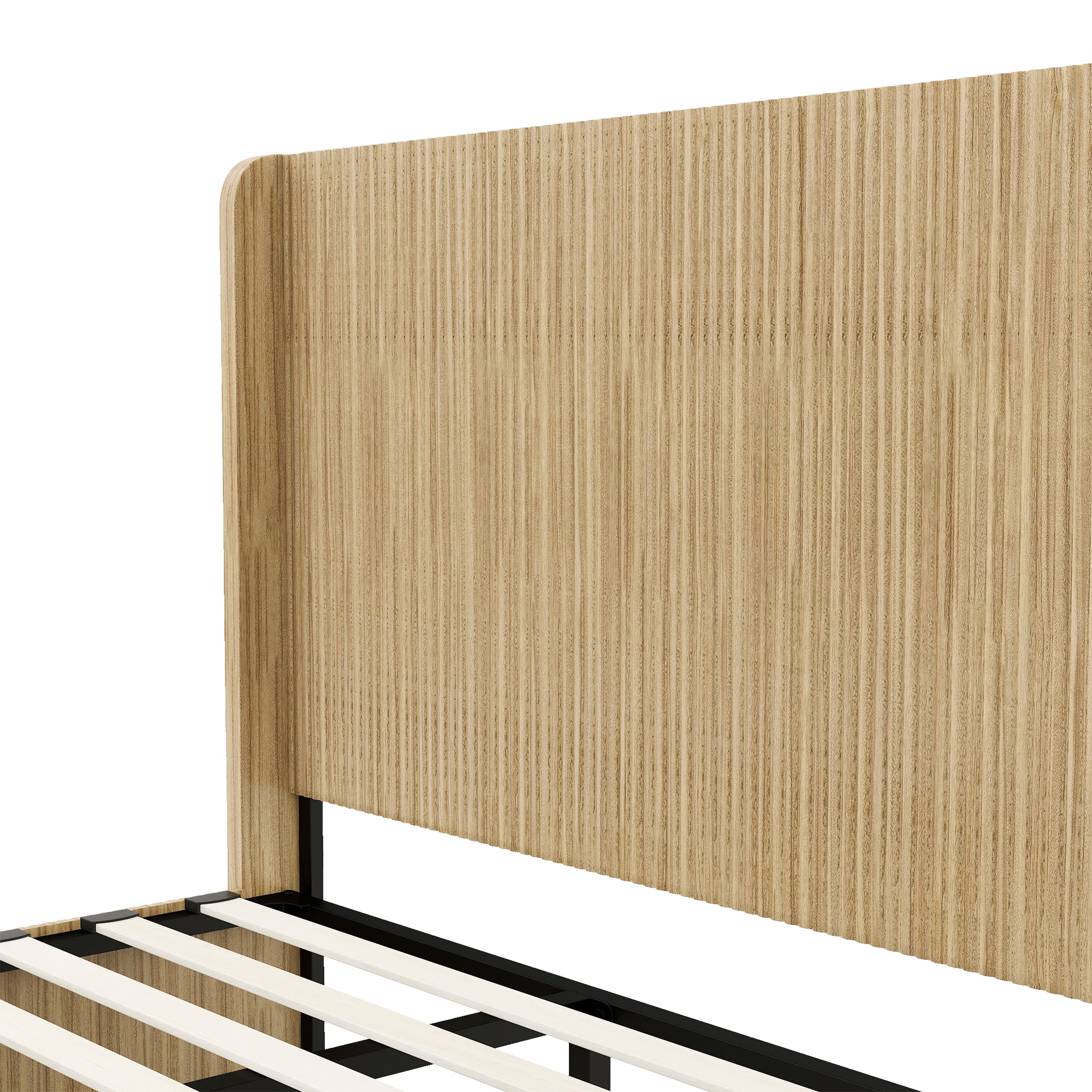 Mintazer King Size Vertical Fluted Platform Bed with Tall Wing Headboard, Low Profile Platform for Bedroom & Guest Room, No Box Spring Needed, Natural