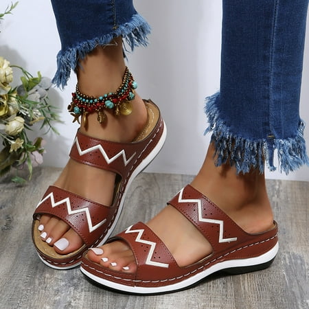 

BRISEZZS Platform Sandals for Women Open Toe Casual Wedges Summer Slide Sandals #516 Brown