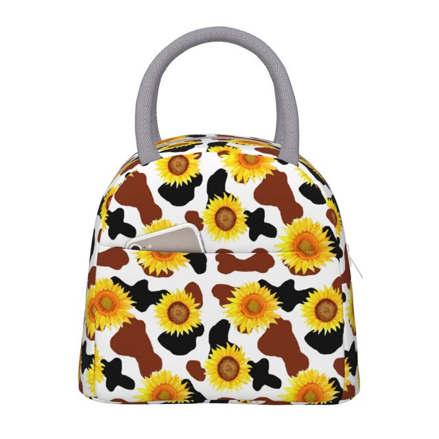 Balery Sunflower Cow Bolsa de Almuerzo para Mujeres, Caja de Almuerzo, Bolsa de Almuerzo Pequeña Impermeable, Tote de Almuerzo Reutilizable con Gran Capacidad