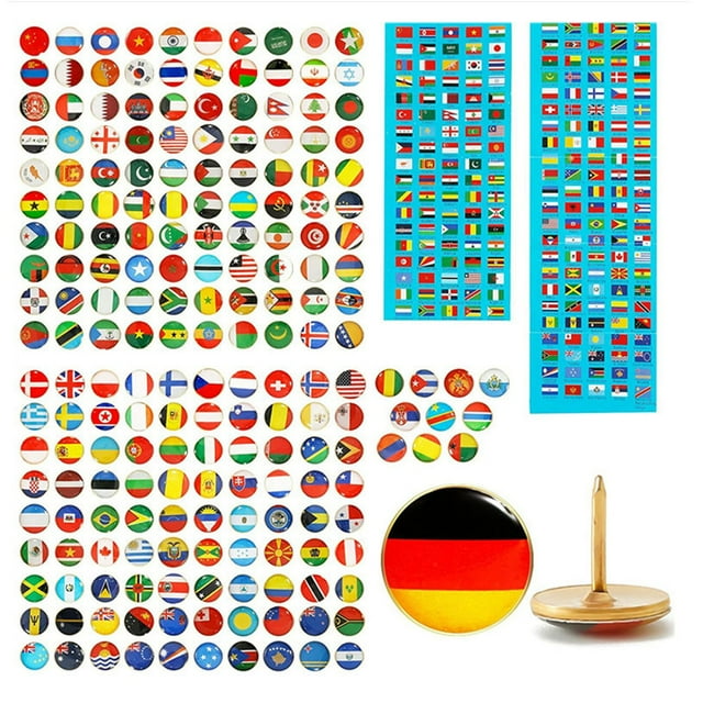 <p>200Pcs National Flag Thumb Tacks Clear Pattern Stainless Steel Box Packed Country Flag Push Pins For Office Decoration</p>