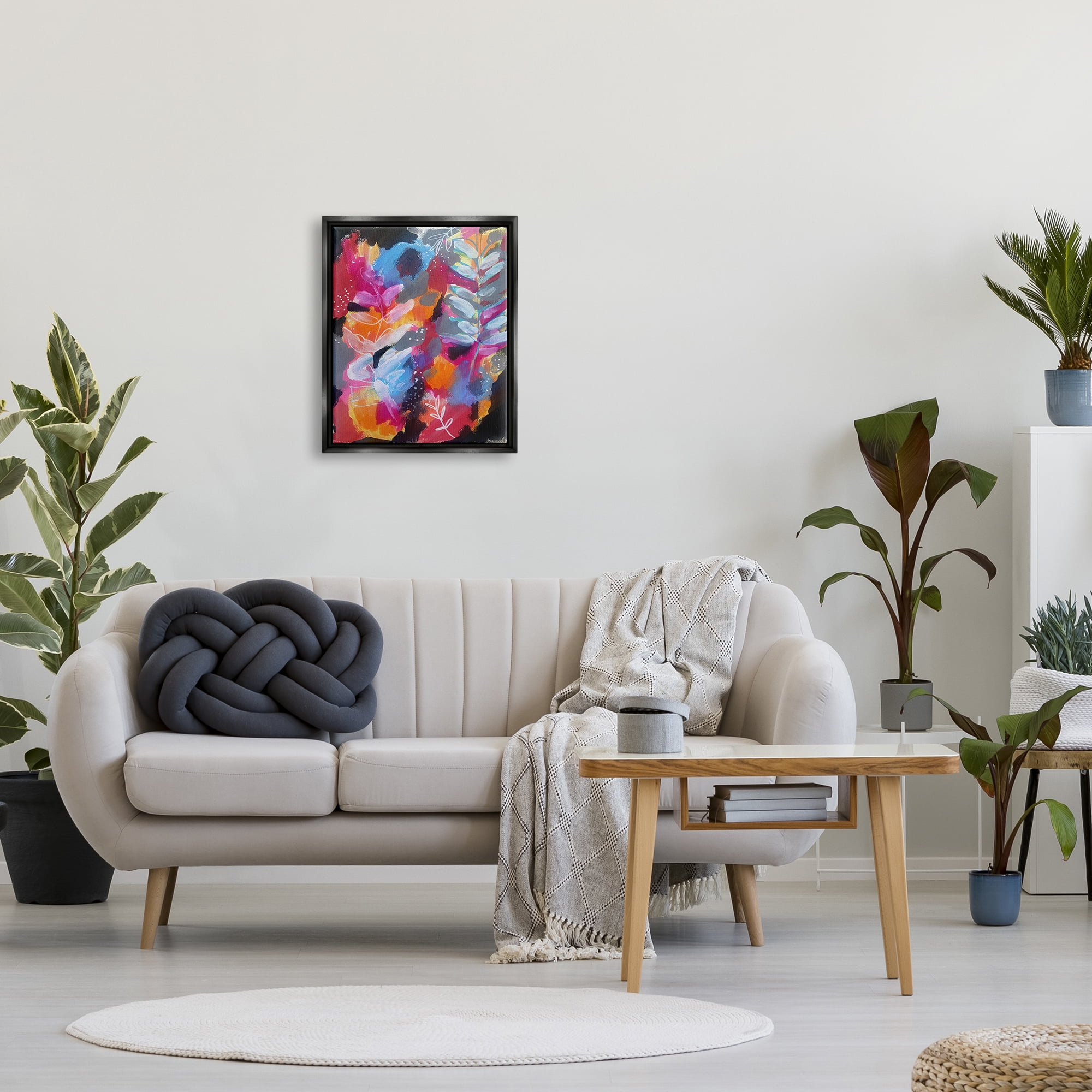 Stupell Industries Abstract Fern Leaves Botanical & Floral Painting Black Floater Framed Art Print Wall Art, 17 x 21