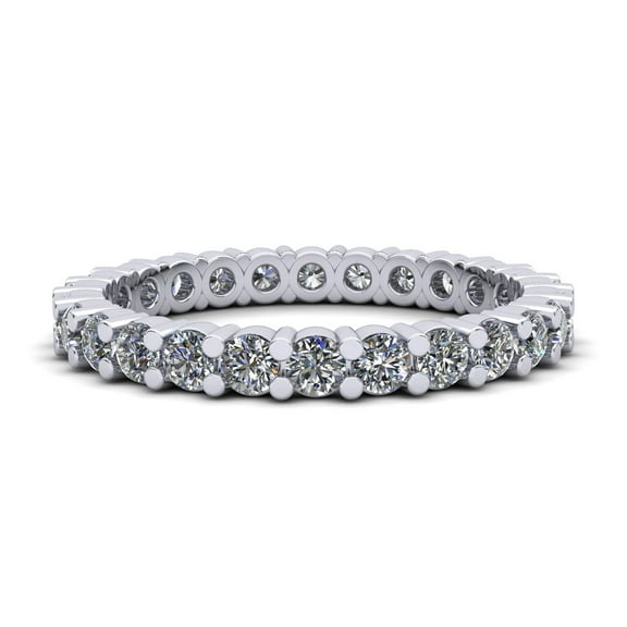 Natural 1.35Ct Round Cut Diamond Classic Shared Prong Women's Anniversary Wedding Eternity Band Ring Solid 14k White Gold H SI2