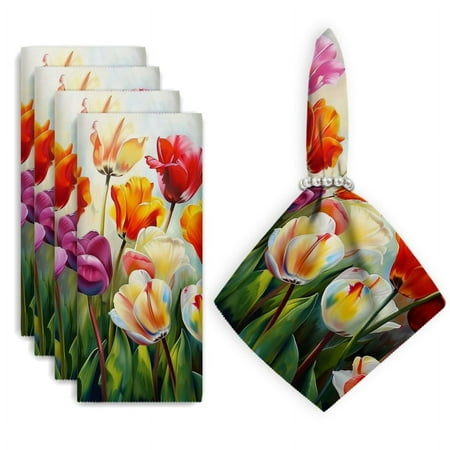 

Bahomeck Napkins Set Of 4 Reusable Washable Square Fabric Dining Table Napkins Weddings Party Dinner Decor 18*18 Inch Flowering Red Poppies Plant Elegant