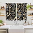 thumbnail image 2 of Black Floral Kitchen Curtains 63 Inch Length, Boho Botanical Vintage Paisley Flower Grommet Top Bedroom Living Room Curtains, Light Filtering Cafe Curtain Drapes 2 Panels Set 104''x63'', 2 of 9