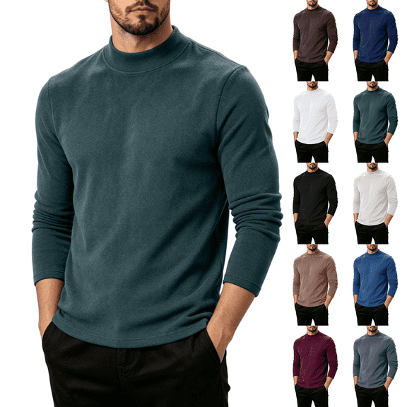 Frnrwgo Long Sleeve Shirts for Men Heavyweight Thermal Base Layer Mock Neck Solid Color Fall Winter