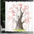 thumbnail image 4 of Ambesonne Tree Shower Curtain, Blooming Sakura and Mountain, 69"Wx70"L, Pink Black Green, 4 of 5
