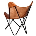 thumbnail image 3 of vidaXL Butterfly Chair Brown Real Leather, 3 of 4