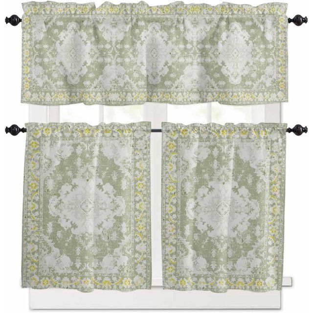 Tier and Valance Window Curtain Set - 52 Inch Width, 36 Inch Length - Live, Love, Laugh (Green) - Light Filtering Drapes for Kitchen, Bedroom, Living & Dining Room by Achim Home Decor