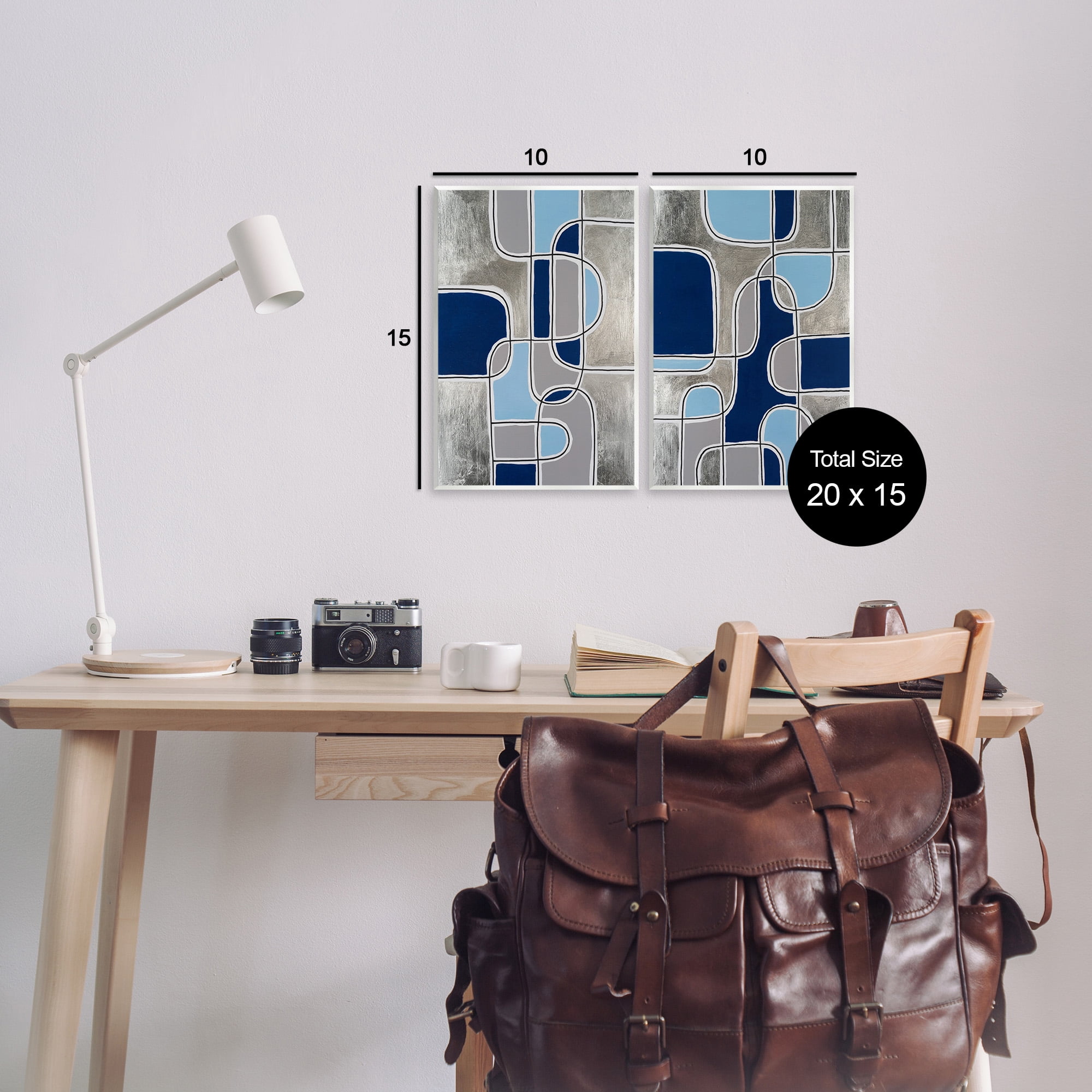 Stupell Industries Blue & Grey Geometrics Abstract Painting Unframed Art Print Wall Art, 10 x 15, Set of 2