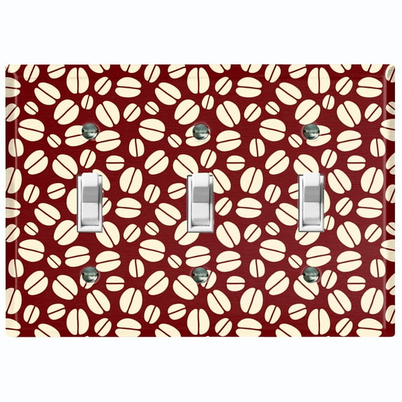 Metal Light Switch Wall Plate Outlet Cover (Coffee Espresso Mocha Bean Pattern Brown - Triple Toggle)