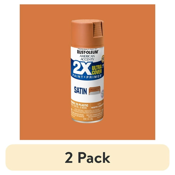 (2 pack) Warm Caramel, Rust-Oleum American Accents 2X Ultra Cover Satin Spray Paint-327924, 12 oz