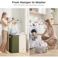 thumbnail image 5 of Large Double Laundry Hamper with Lid, Collapsible Clothes Hamper 2 section with Removable Bags, Space-Saving Laundry Basket for Bedroom, Dorm, College Avocado Green/Beige,145L, 5 of 9