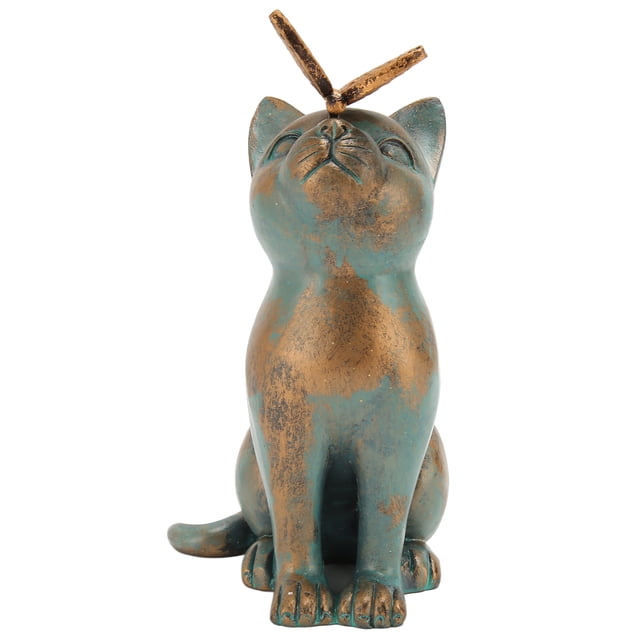 Estatua de gato sentado, estatuilla de gato, detalles exquisitos, estatuilla de gato de jardín, estatua de gato de resina, instalación sin esfuerzo