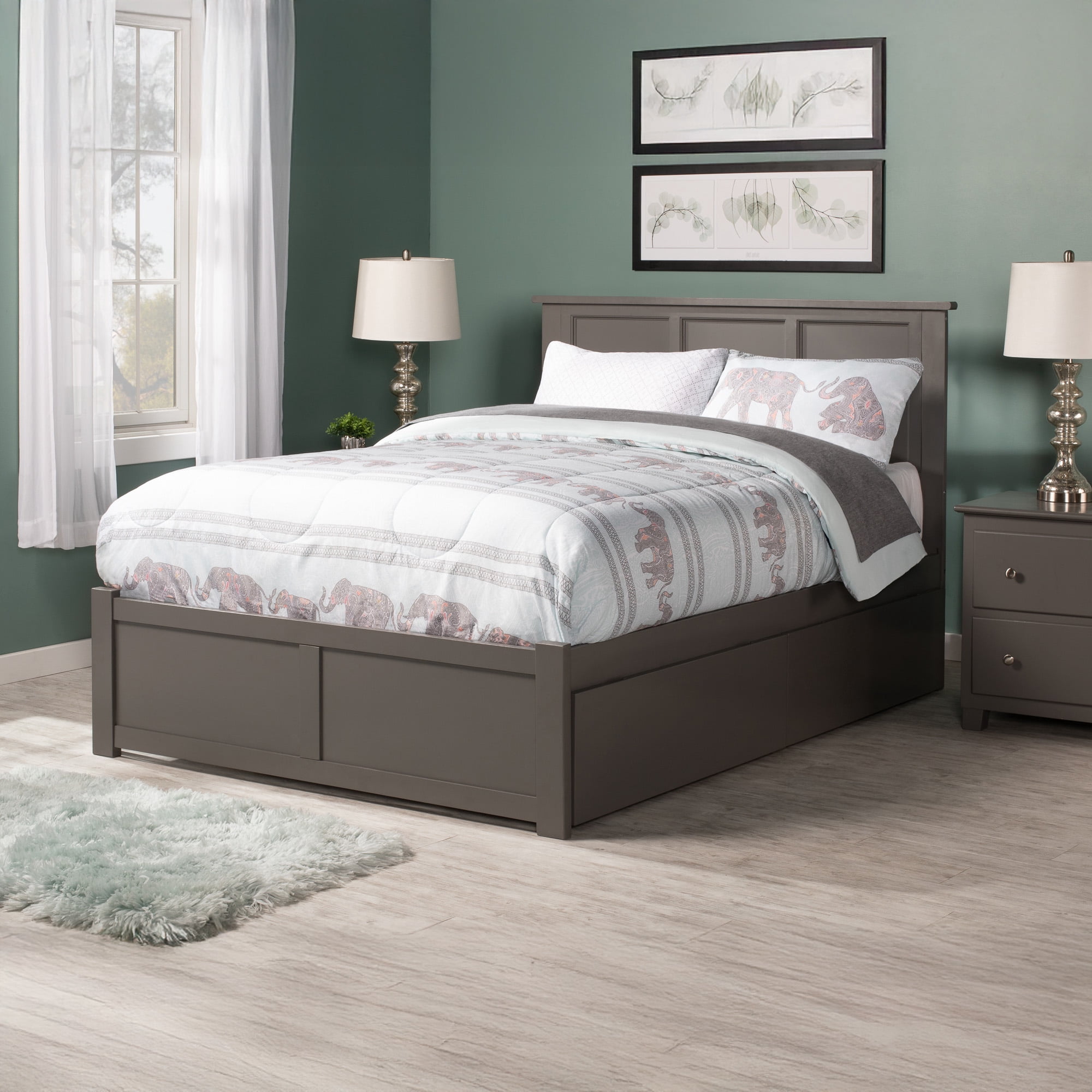 AFI Madison Queen Solid Wood Platform Bed with Footboard & Storage Drawers, Grey
